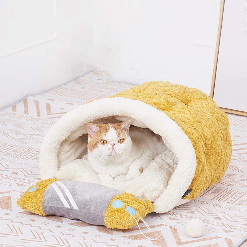 Cozy Cave Cat Bed: Arctic Velvet Game Console